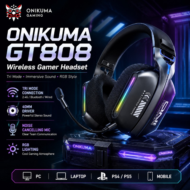 Pc Gaming Gigabyte - سماعة ألعاب لاسلكية ONIKUMA GT808 ثلاثية
